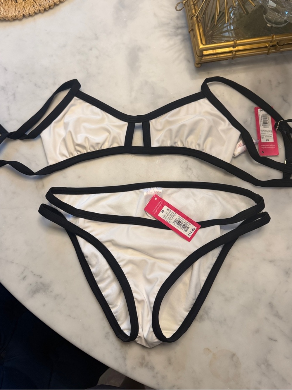 Xhilaration White Bikini with Black Trim - Women Swim